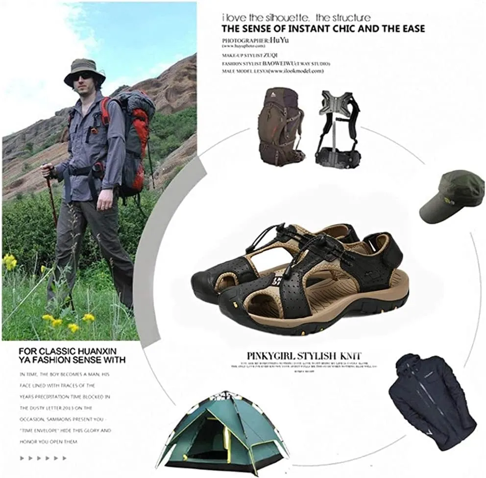 Asifn Men's Outdoor Hiking Leather Sandals Water Shoes Slides Closed Toe Sport Walking Fishermen Climbing Summer Athletic