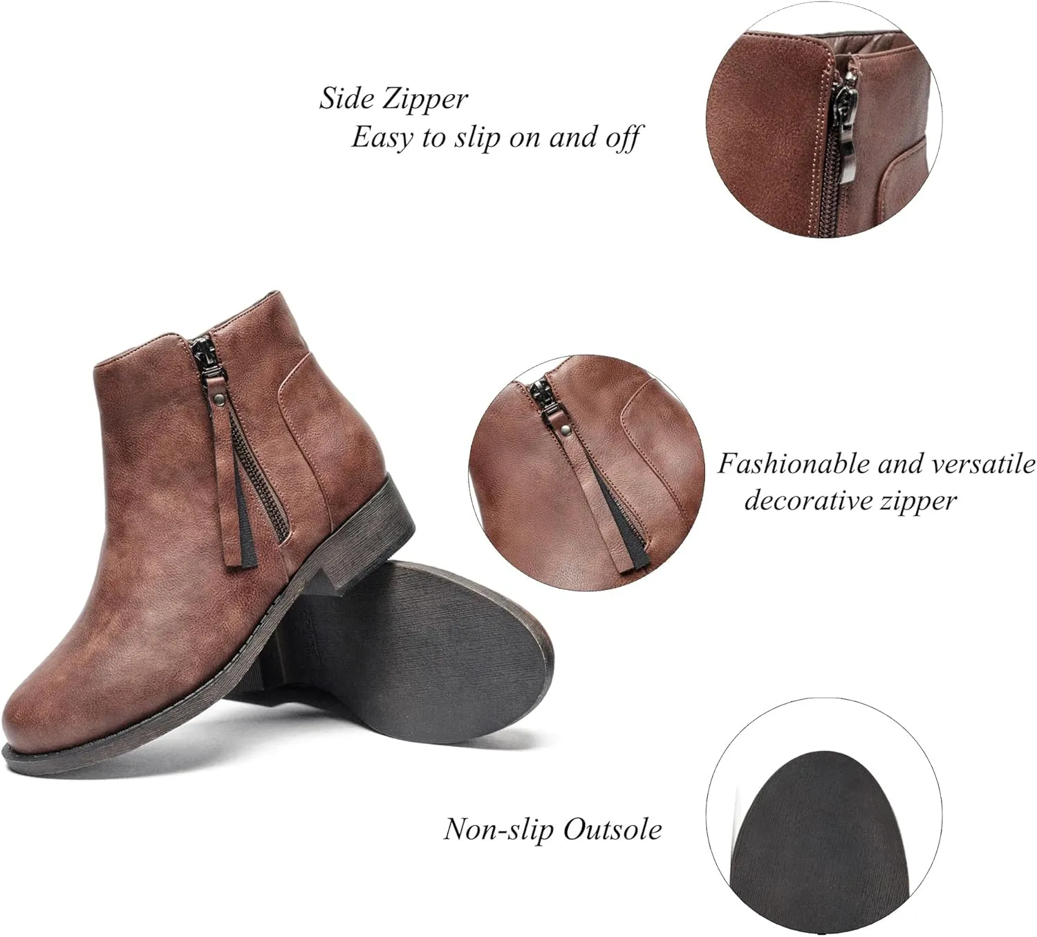 Ataiwee Women's Ankle Boots - Classic Side Zip, Comfortable Platform, Cover with Buckle Strap, Round Toe, Low Chunky Heel Comfort Slip On Fashion (Black/Dark Brown/Grey) Boots.