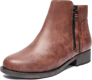 Ataiwee Women's Ankle Boots - Classic Side Zip, Comfortable Platform, Cover with Buckle Strap, Round Toe, Low Chunky Heel Comfort Slip On Fashion (Black/Dark Brown/Grey) Boots.
