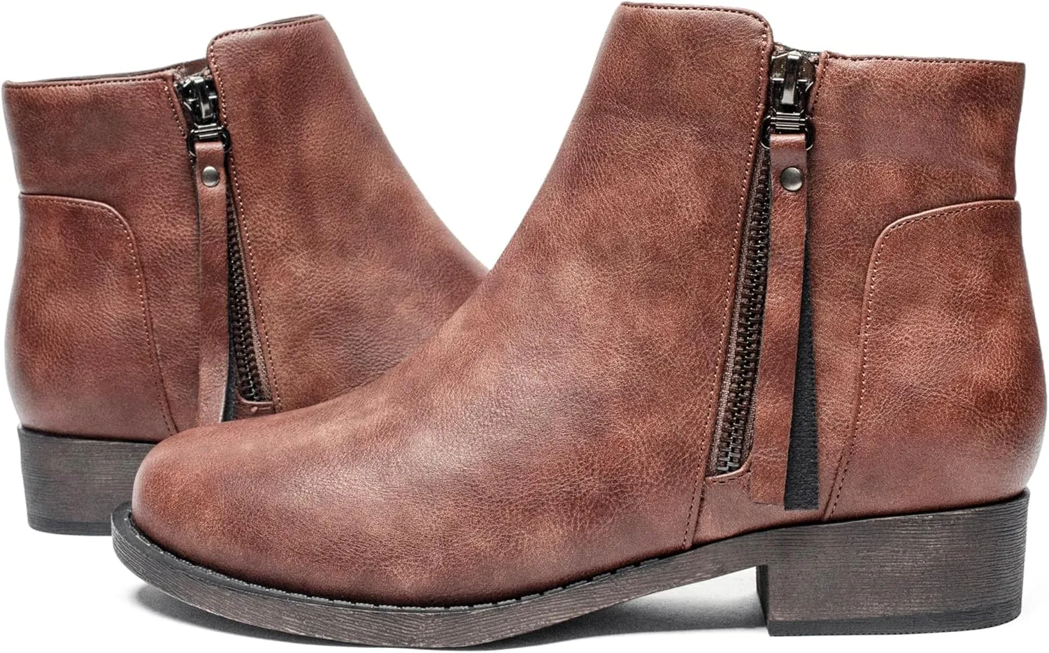 Ataiwee Women's Ankle Boots - Classic Side Zip, Comfortable Platform, Cover with Buckle Strap, Round Toe, Low Chunky Heel Comfort Slip On Fashion (Black/Dark Brown/Grey) Boots.