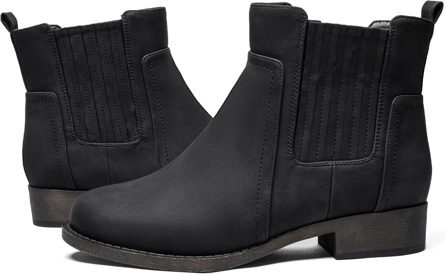 Ataiwee Women's Ankle Boots - Classic Side Zip, Cover with Buckle Strap, Round Toe, Comfortable Platform, Low Chunky Heel Comfort Slip On Fashion (Black/Dark Brown/Grey) Boots.