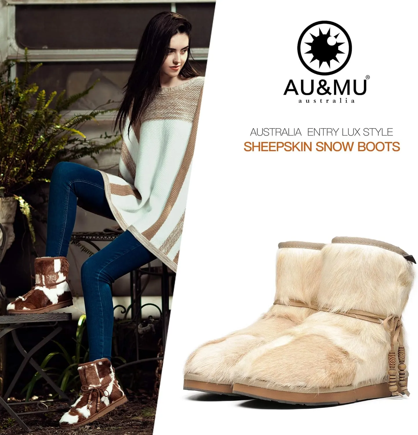 AU&MU Womens Casual and Versatile Warm Simple Snow Boots