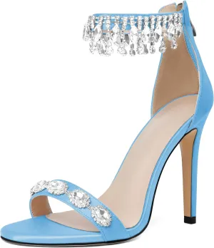AUMOTED Women's High Heels Open Toe Pumps Stiletto Heeled Sandals Dating Beaded Pumps with Pearl Ankle Buckle Strap Bride Wedding Party Shoes 4.3 Inch