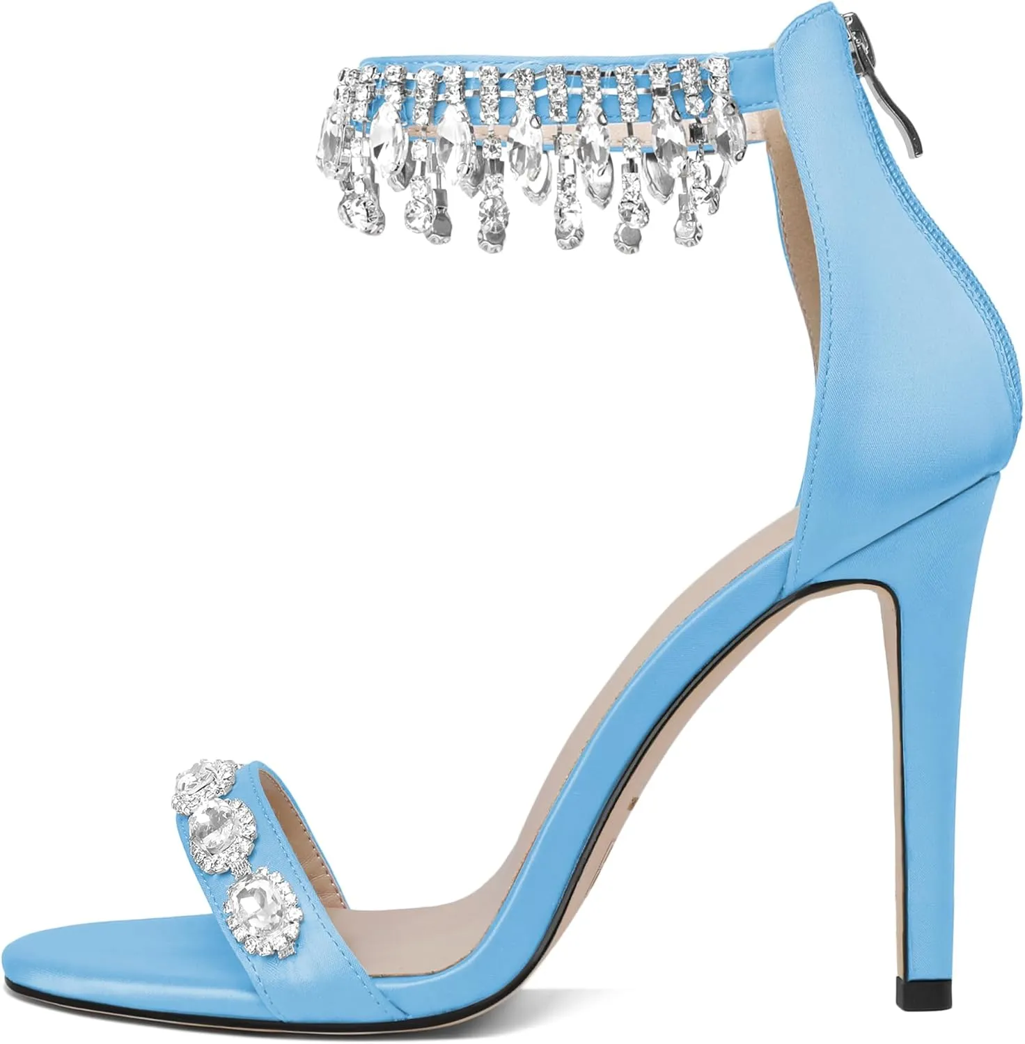 AUMOTED Women's High Heels Open Toe Pumps Stiletto Heeled Sandals Dating Beaded Pumps with Pearl Ankle Buckle Strap Bride Wedding Party Shoes 4.3 Inch