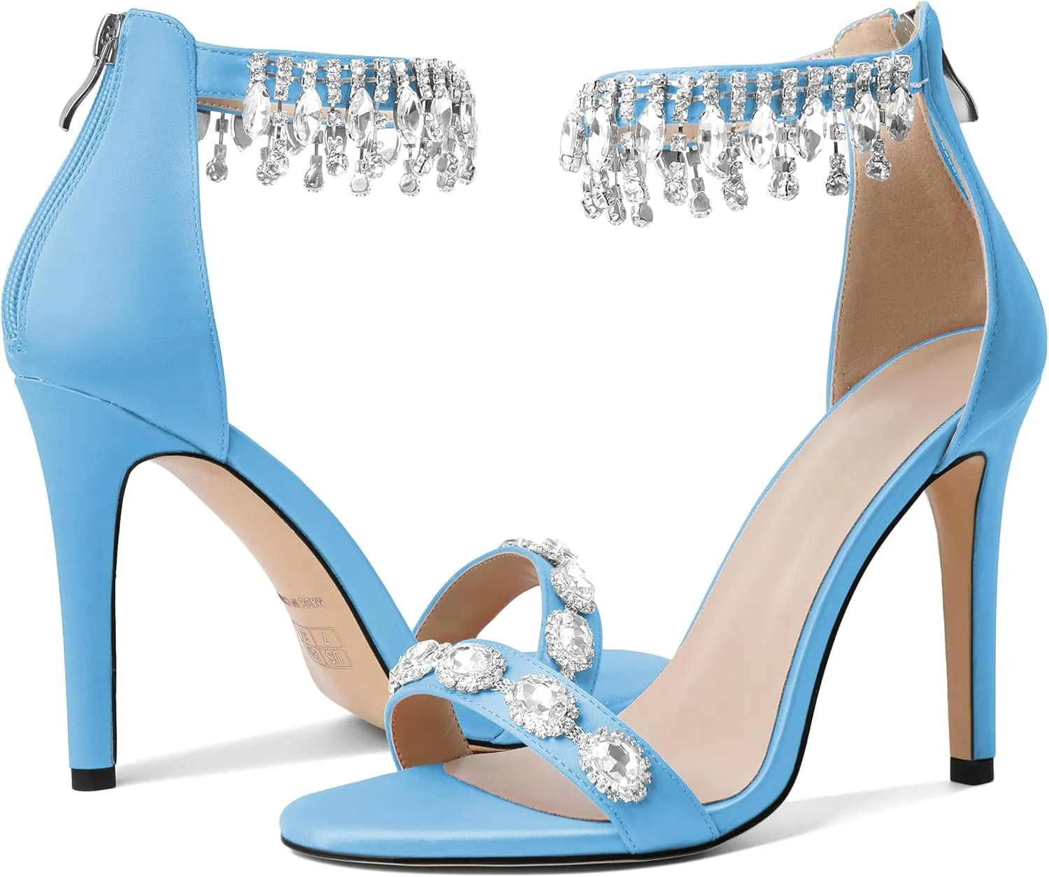 AUMOTED Women's High Heels Open Toe Pumps Stiletto Heeled Sandals Dating Beaded Pumps with Pearl Ankle Buckle Strap Bride Wedding Party Shoes 4.3 Inch