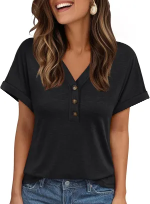 AUTOMET Short Sleeve V Neck T Shirts Womens Cap Sleeve Summer Casual Dressy Tops