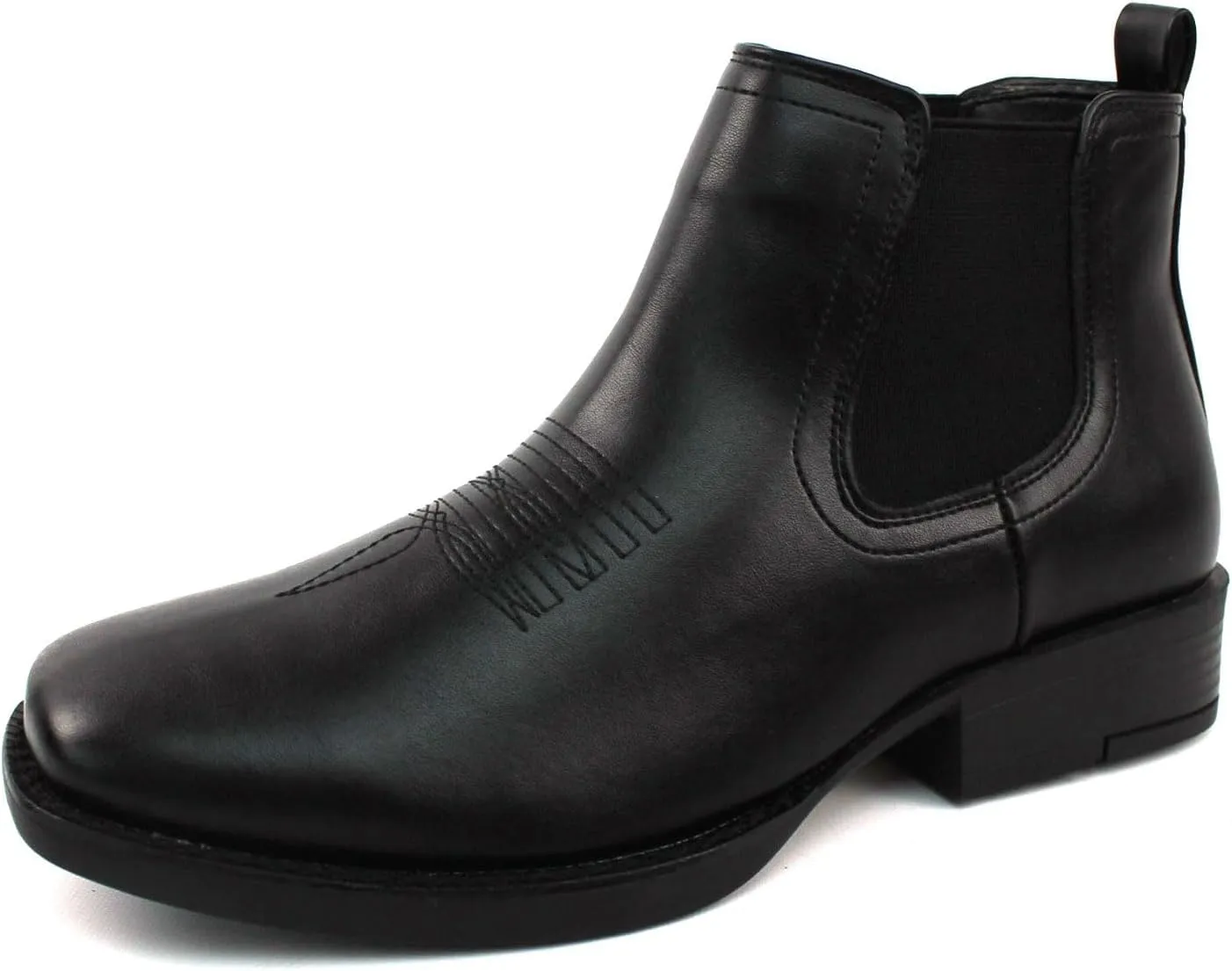 AZAR MAN Mens Western Chelsea Cowboy Ankle Boots Square Toe Pull On Leather Block Heel