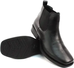 AZAR MAN Mens Western Chelsea Cowboy Ankle Boots Square Toe Pull On Leather Block Heel
