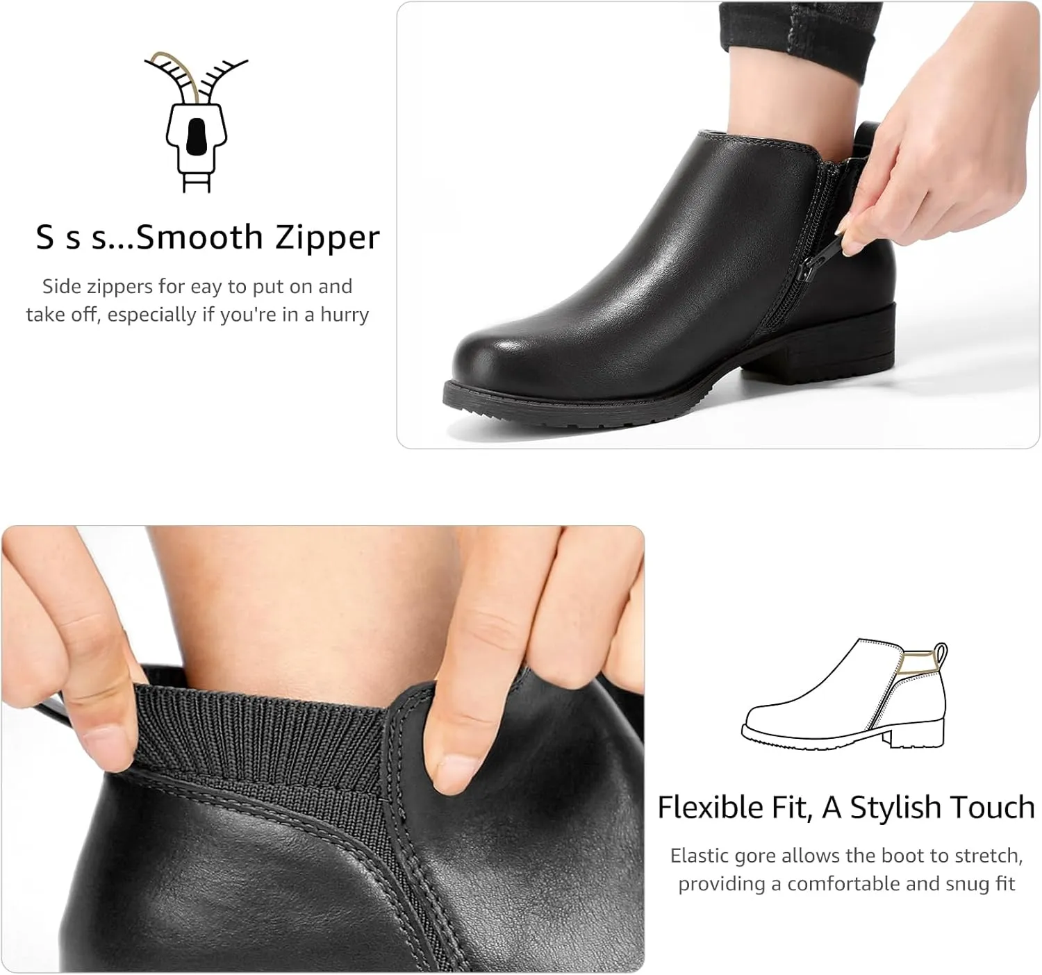 Bacia Chelsea Boots Women Fall Ankle Boots Low Heel Round Toe with Inside Zipper