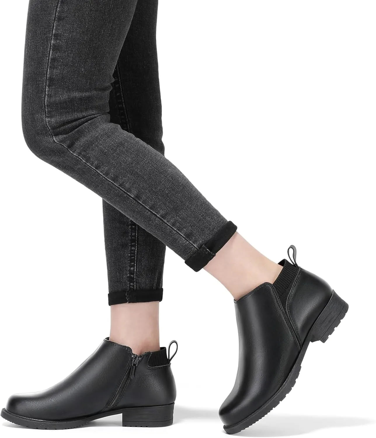 Bacia Chelsea Boots Women Fall Ankle Boots Low Heel Round Toe with Inside Zipper