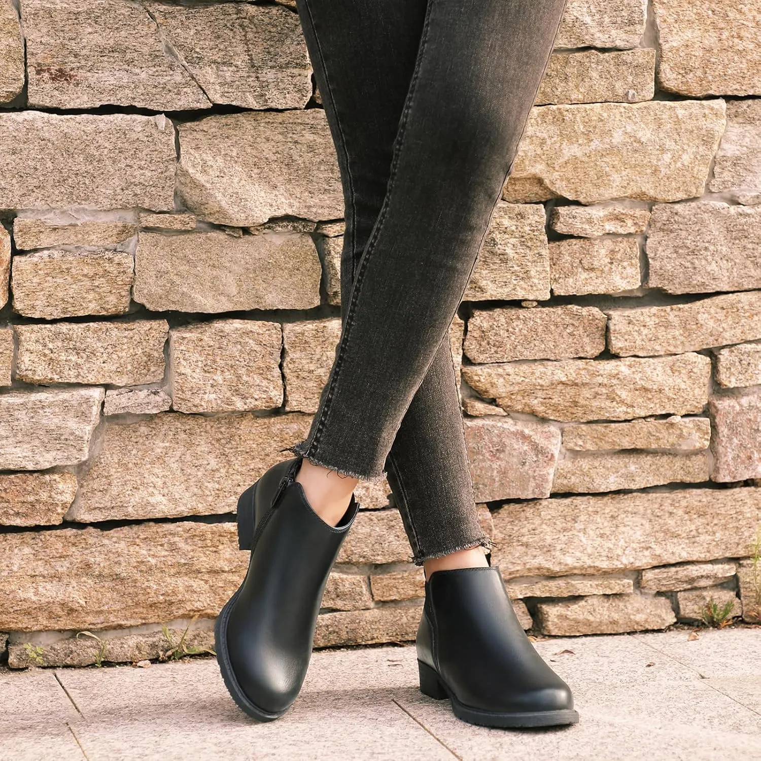 Bacia Chelsea Boots Women Fall Ankle Boots Low Heel Round Toe with Inside Zipper