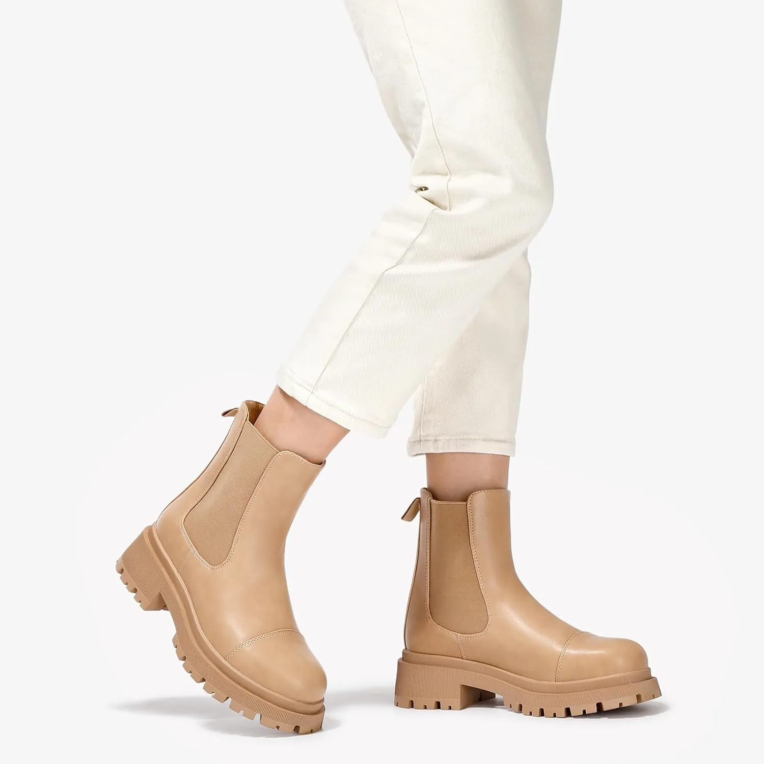 Bacia Chelsea Boots Women Lug Sole Ankle Boots Chunky Heel Slip On Booties