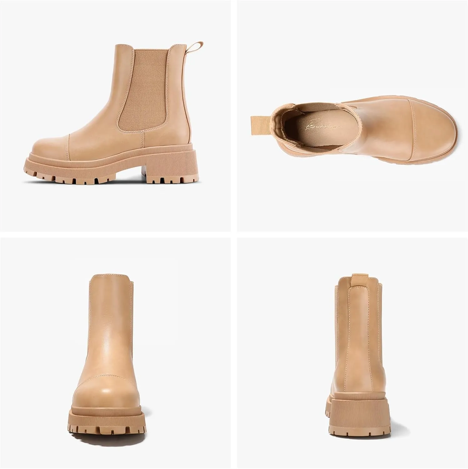 Bacia Chelsea Boots Women Lug Sole Ankle Boots Chunky Heel Slip On Booties