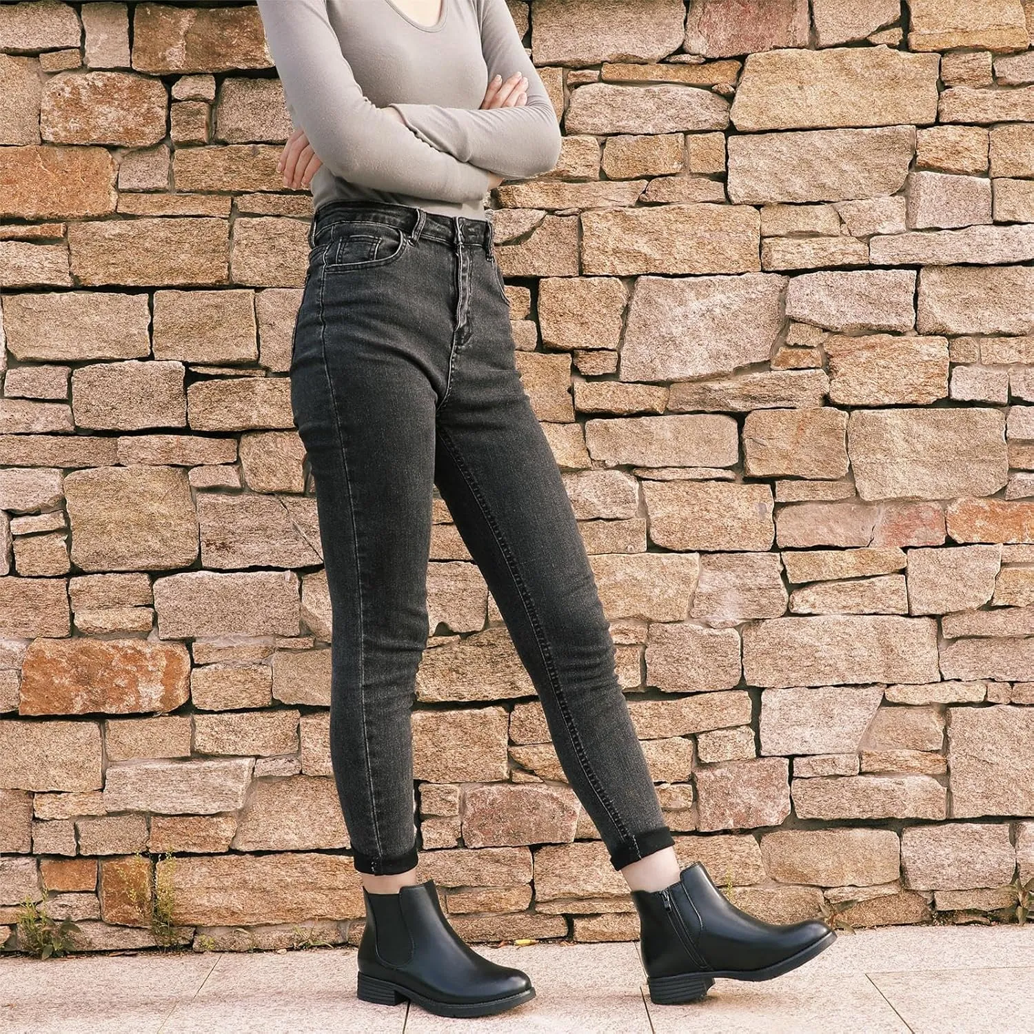 Bacia Womens Ankle Boots Low Heel Chelsea Boots Fall Short Booties with Side Zipper