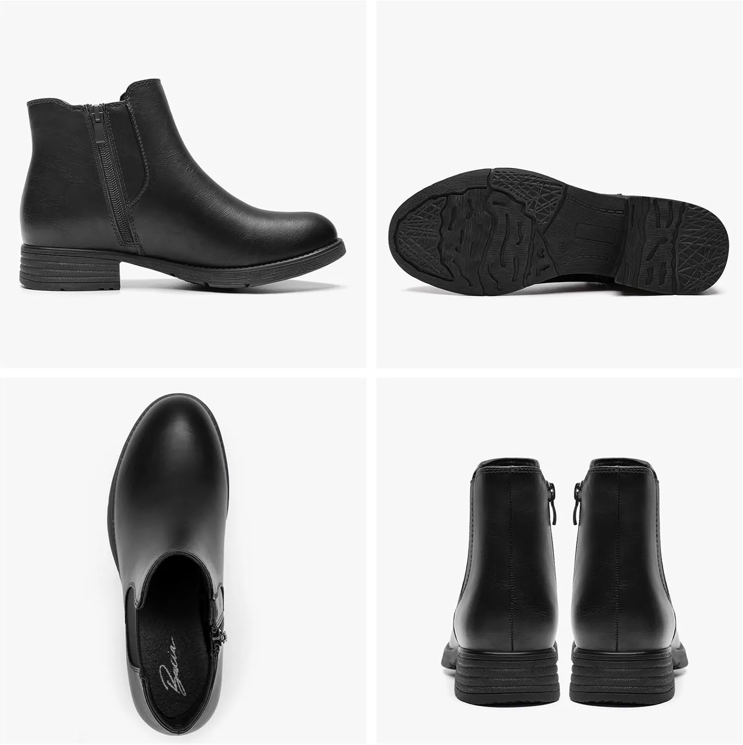 Bacia Womens Ankle Boots Low Heel Chelsea Boots Fall Short Booties with Side Zipper