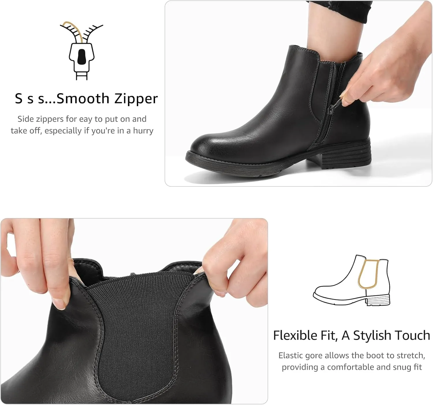 Bacia Womens Ankle Boots Low Heel Chelsea Boots Fall Short Booties with Side Zipper