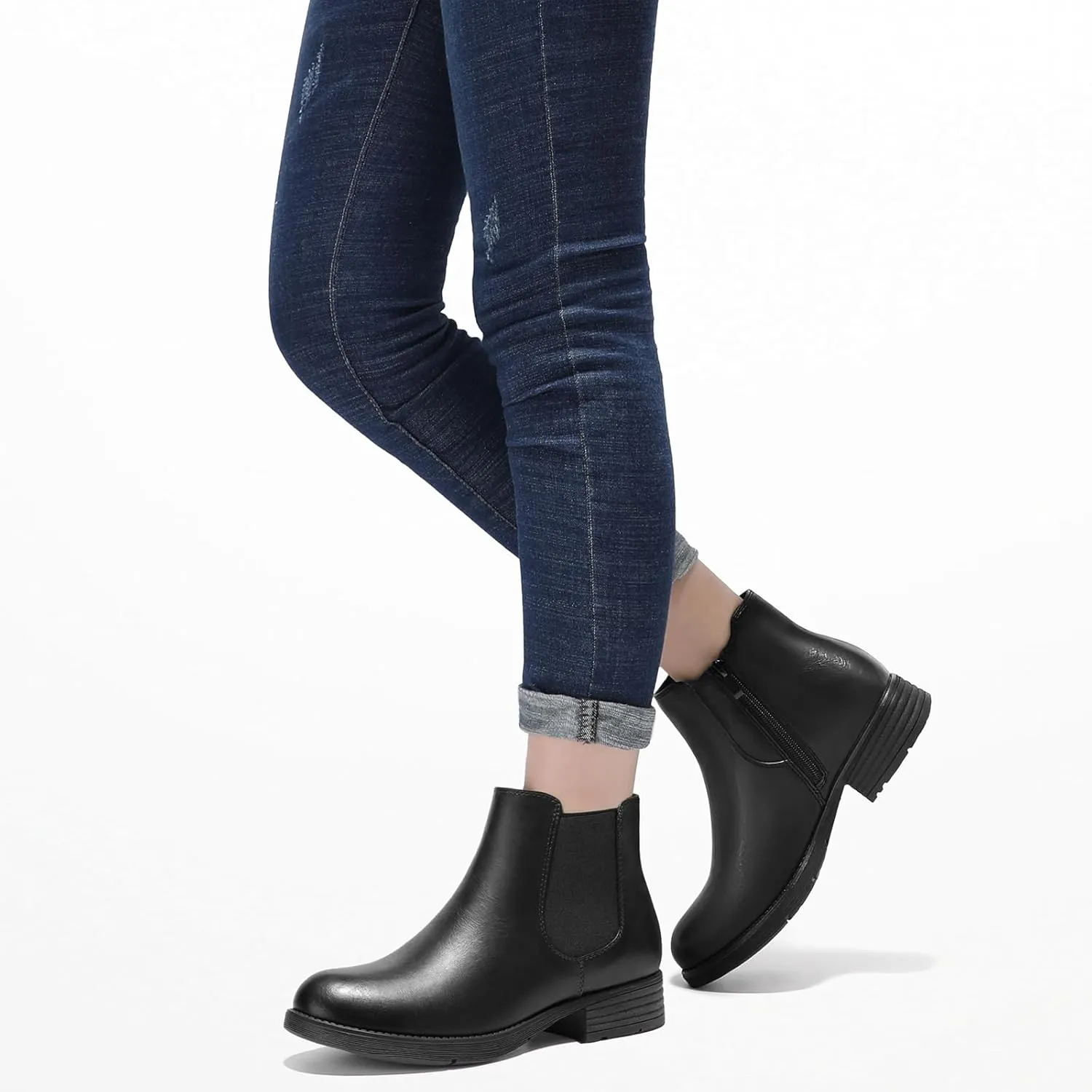 Bacia Womens Ankle Boots Low Heel Chelsea Boots Fall Short Booties with Side Zipper