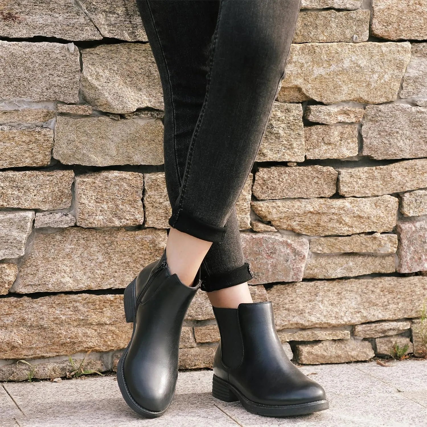 Bacia Womens Ankle Boots Low Heel Chelsea Boots Fall Short Booties with Side Zipper