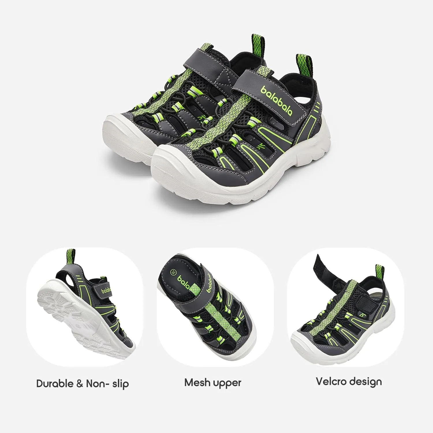 Balabala Boys Sport Sandal Kids Water Sandals Non-slip Lightweight Outdoor Hiking Closed-Toe Summer Shoes (Toddler/Little Kid/Big Kid)