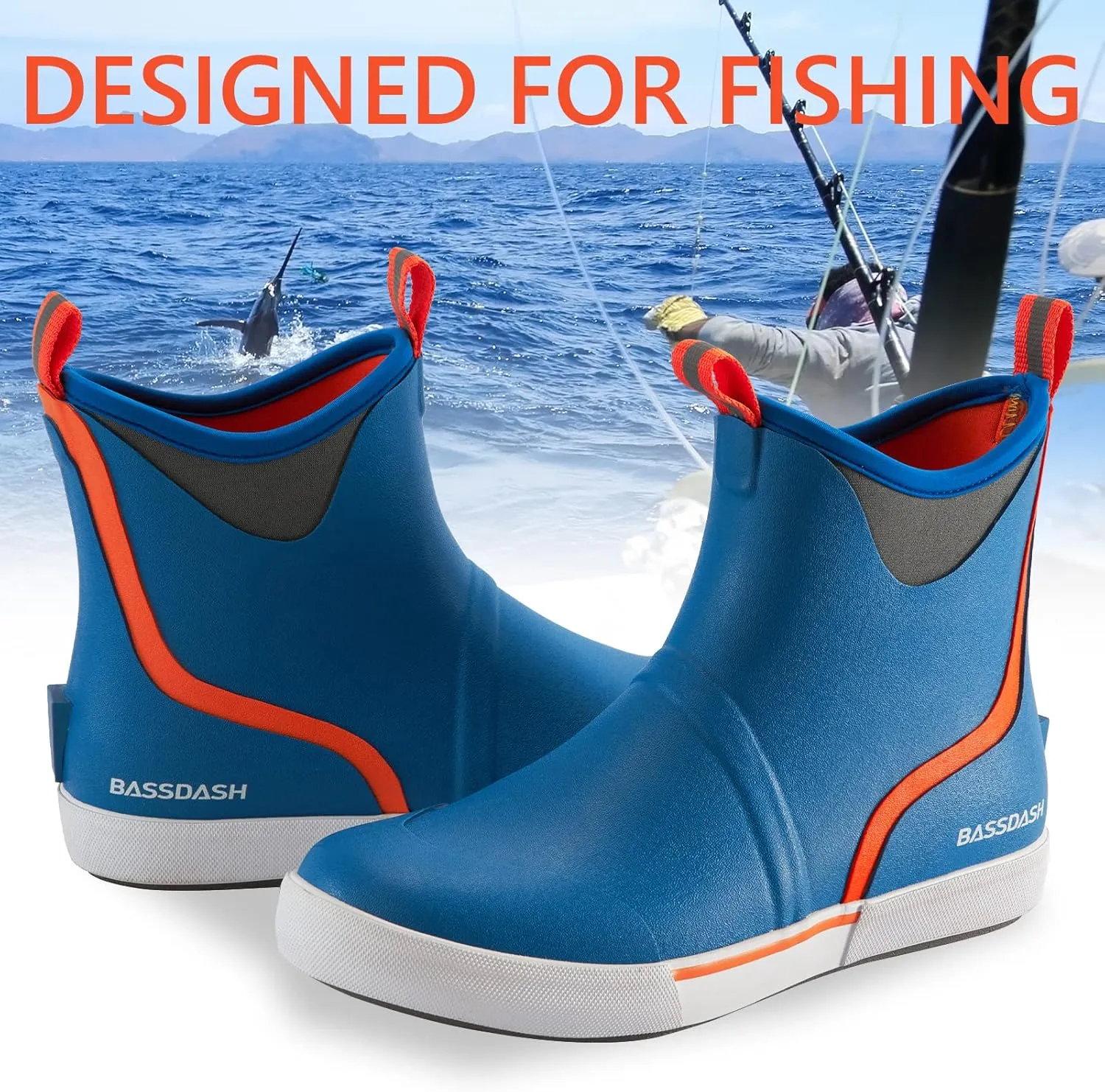 BASSDASH Men’s 6" Waterproof Deck Boots with Breathable Lining Anti-slip Neoprene Rubber Ankle Rain Boots for Fishing Boating