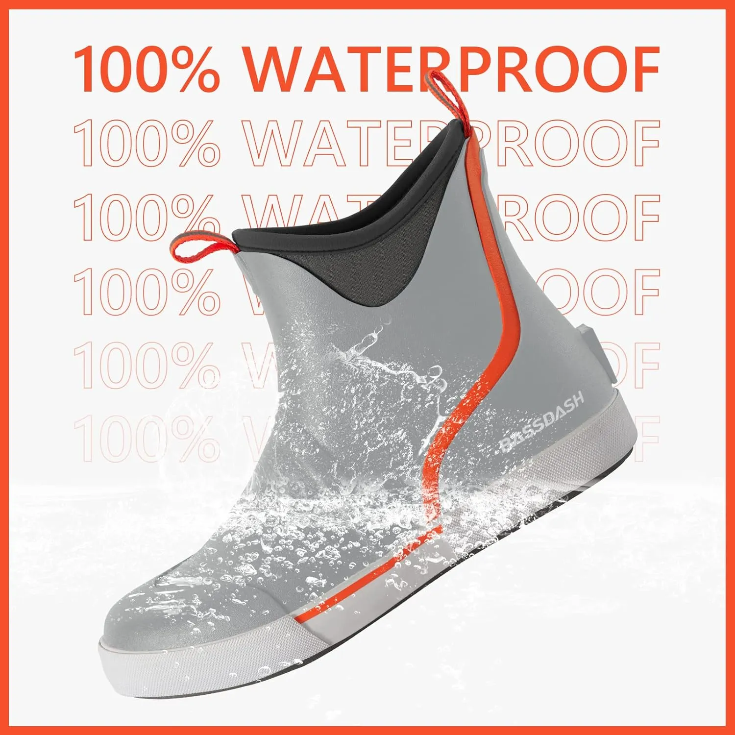 BASSDASH Men’s 6" Waterproof Deck Boots with Breathable Lining Anti-slip Neoprene Rubber Ankle Rain Boots for Fishing Boating