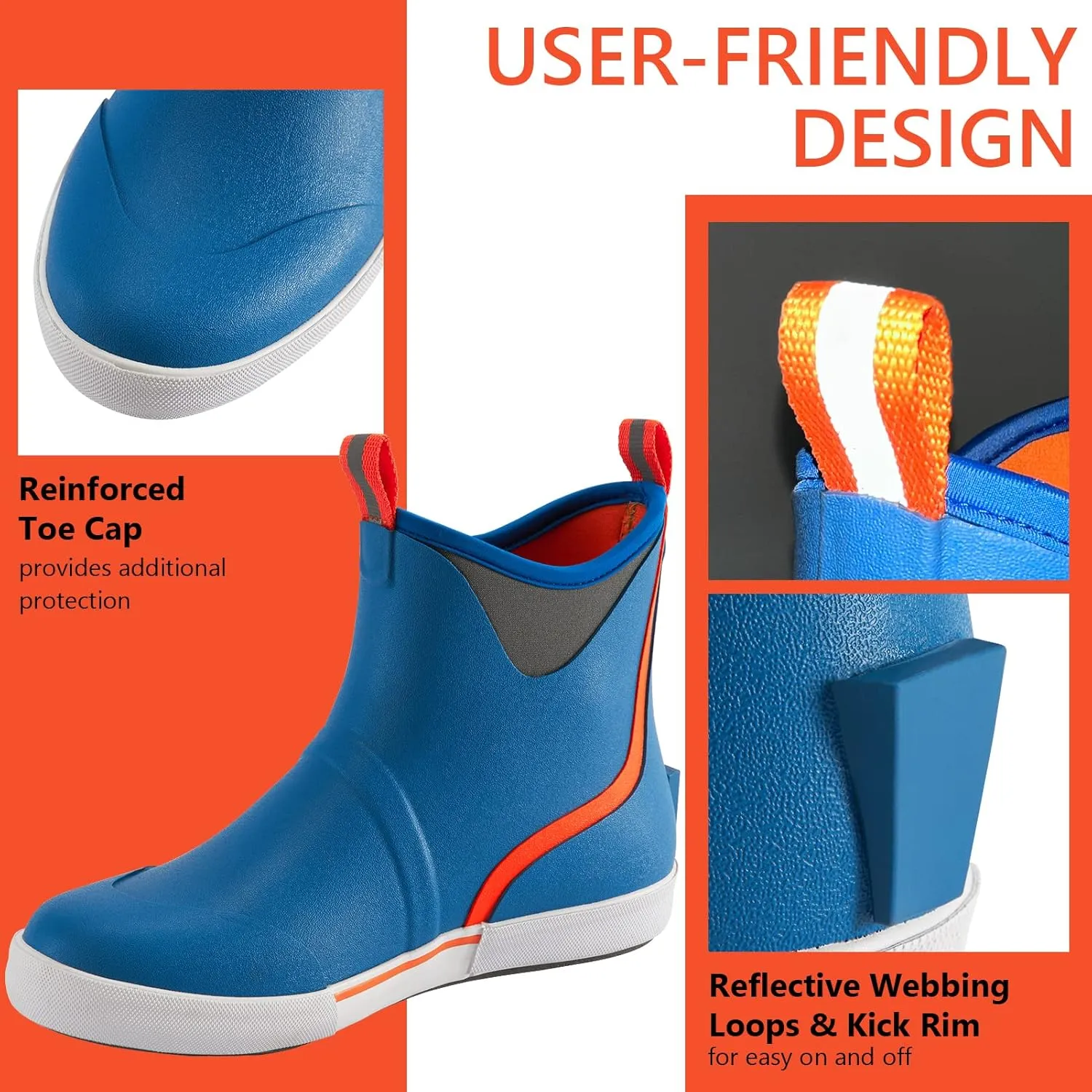 BASSDASH Men’s 6" Waterproof Deck Boots with Breathable Lining Anti-slip Neoprene Rubber Ankle Rain Boots for Fishing Boating