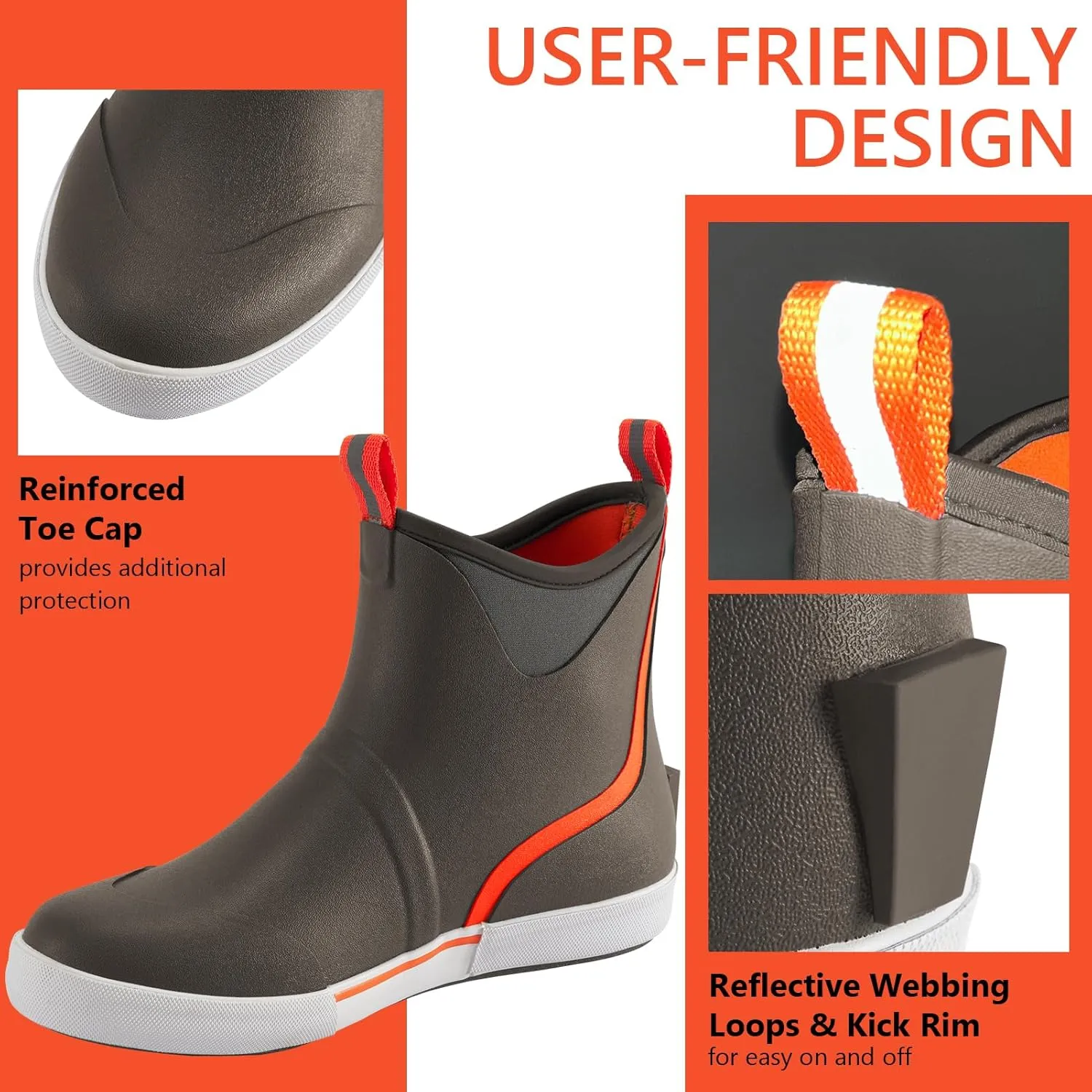 BASSDASH Men’s 6" Waterproof Deck Boots with Breathable Lining Anti-slip Neoprene Rubber Ankle Rain Boots for Fishing Boating