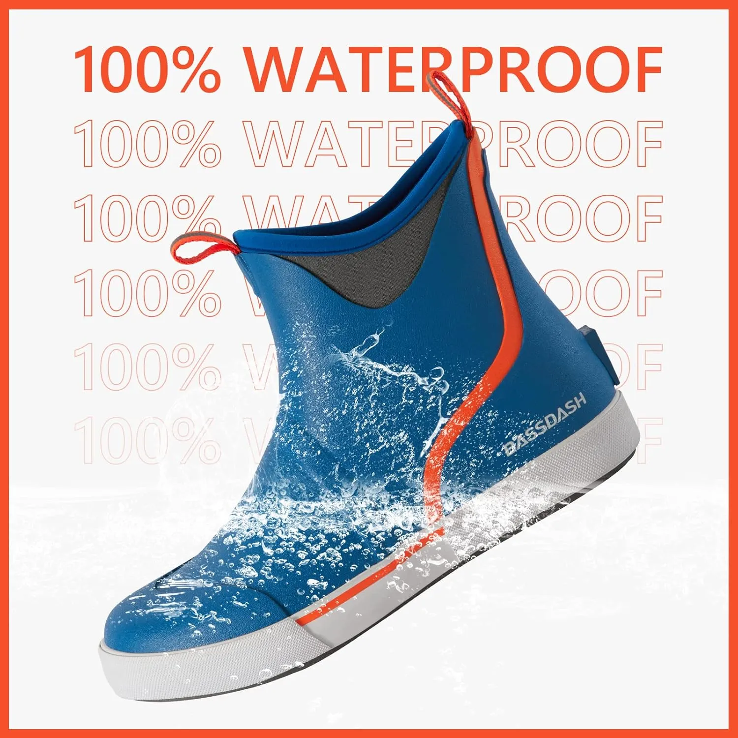 BASSDASH Men’s 6" Waterproof Deck Boots with Breathable Lining Anti-slip Neoprene Rubber Ankle Rain Boots for Fishing Boating