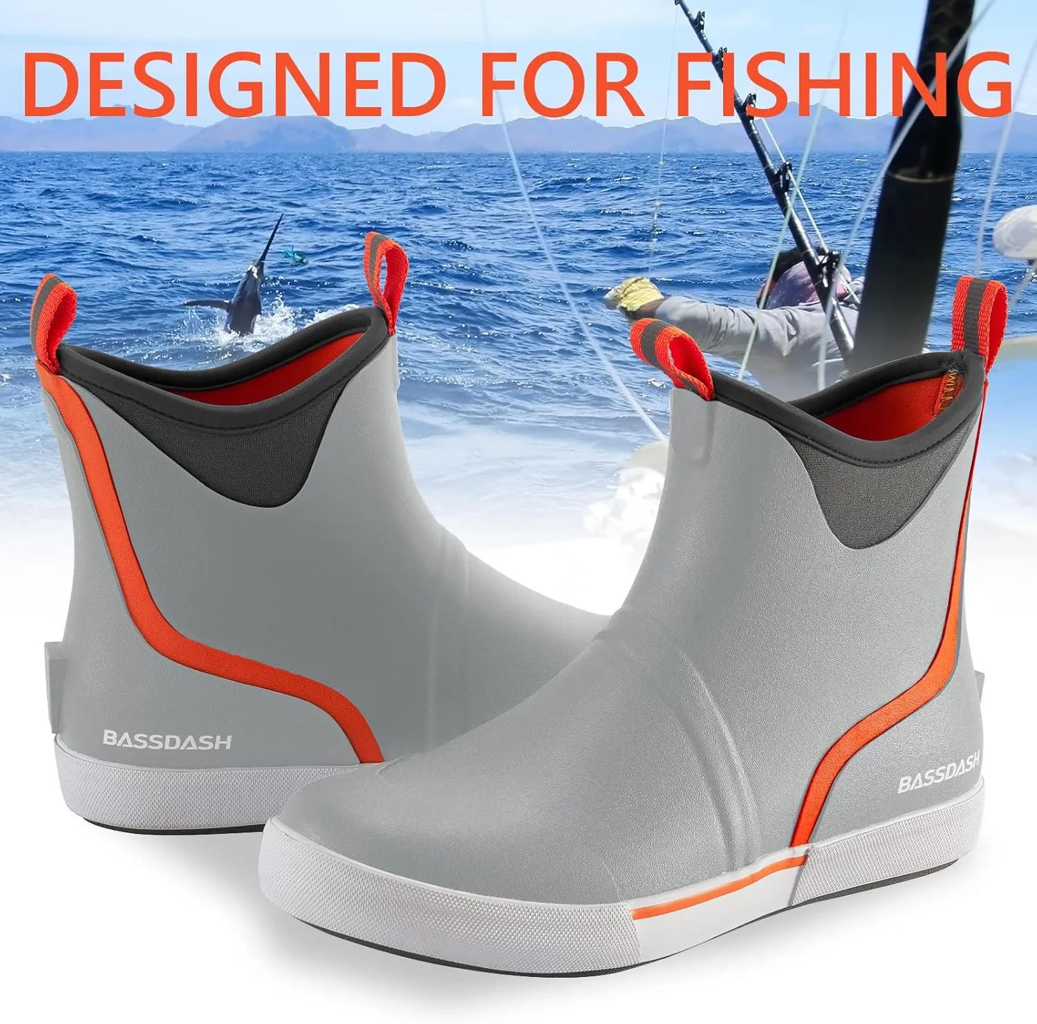 BASSDASH Men’s 6" Waterproof Deck Boots with Breathable Lining Anti-slip Neoprene Rubber Ankle Rain Boots for Fishing Boating