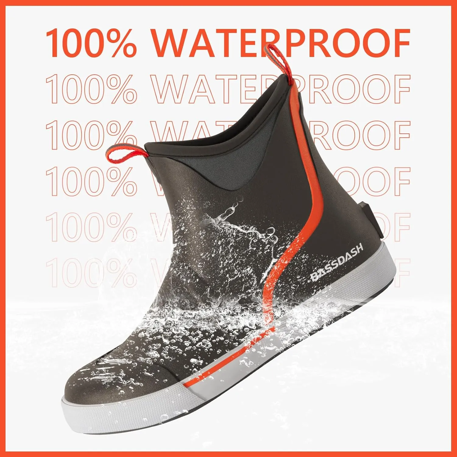 BASSDASH Men’s 6" Waterproof Deck Boots with Breathable Lining Anti-slip Neoprene Rubber Ankle Rain Boots for Fishing Boating