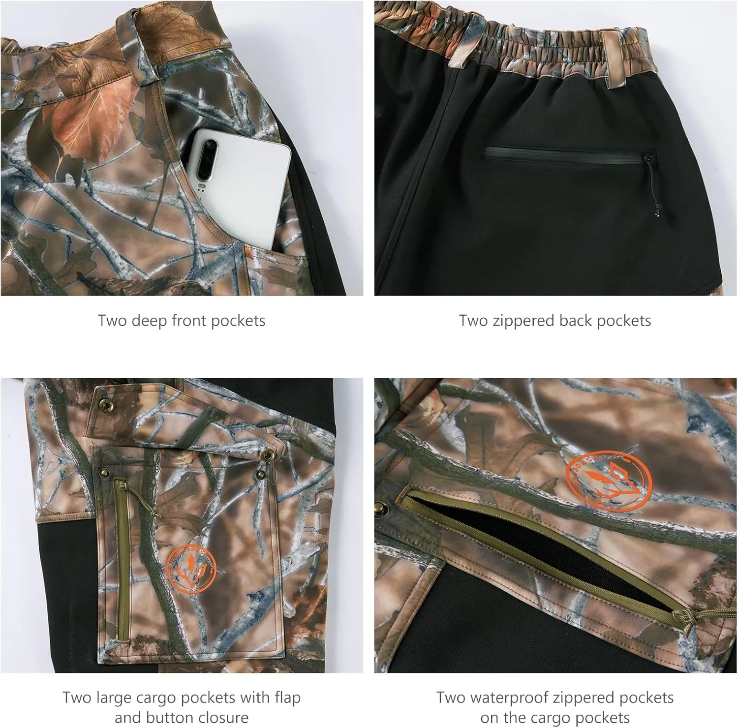 BASSDASH Splice Insulated Hunting Softshell Pants Water Resistant Camo Fishing Tactical Reinforced Windproof Fleeced Pant