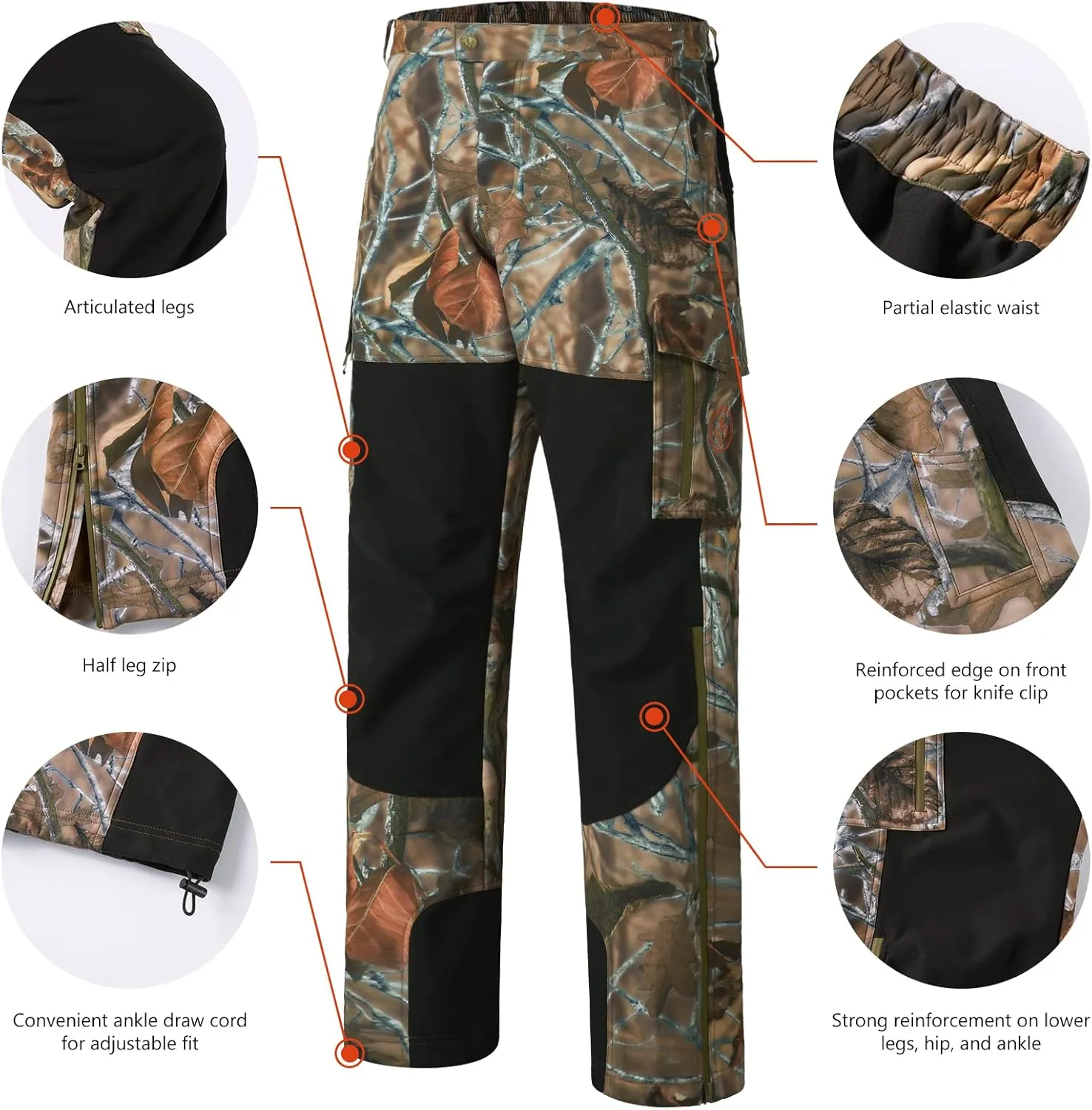 BASSDASH Splice Insulated Hunting Softshell Pants Water Resistant Camo Fishing Tactical Reinforced Windproof Fleeced Pant