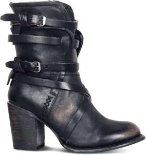 Bcshiye Women's Western Ankle Boot,Chunky Heel Wide Width Mid Calf Boots Retro Buckle Strap Slip On Dress Combat Boots
