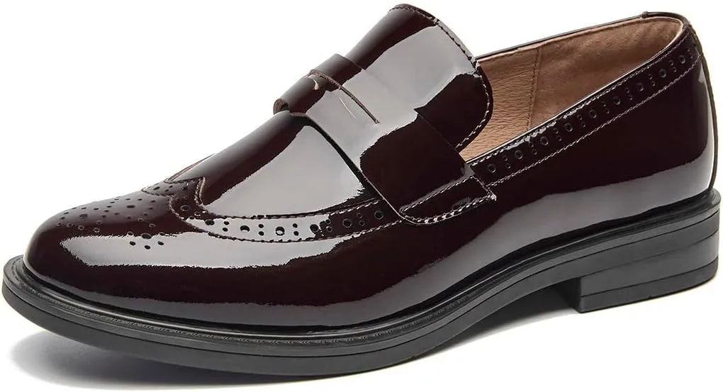 BEAU TODAY Flat Loafers for Women, Women’s Leather Penny Loafers, Slip-on Flats for Women, Comfortable Dressy Business Casual Office Non-Slip Round Toe Loafers
