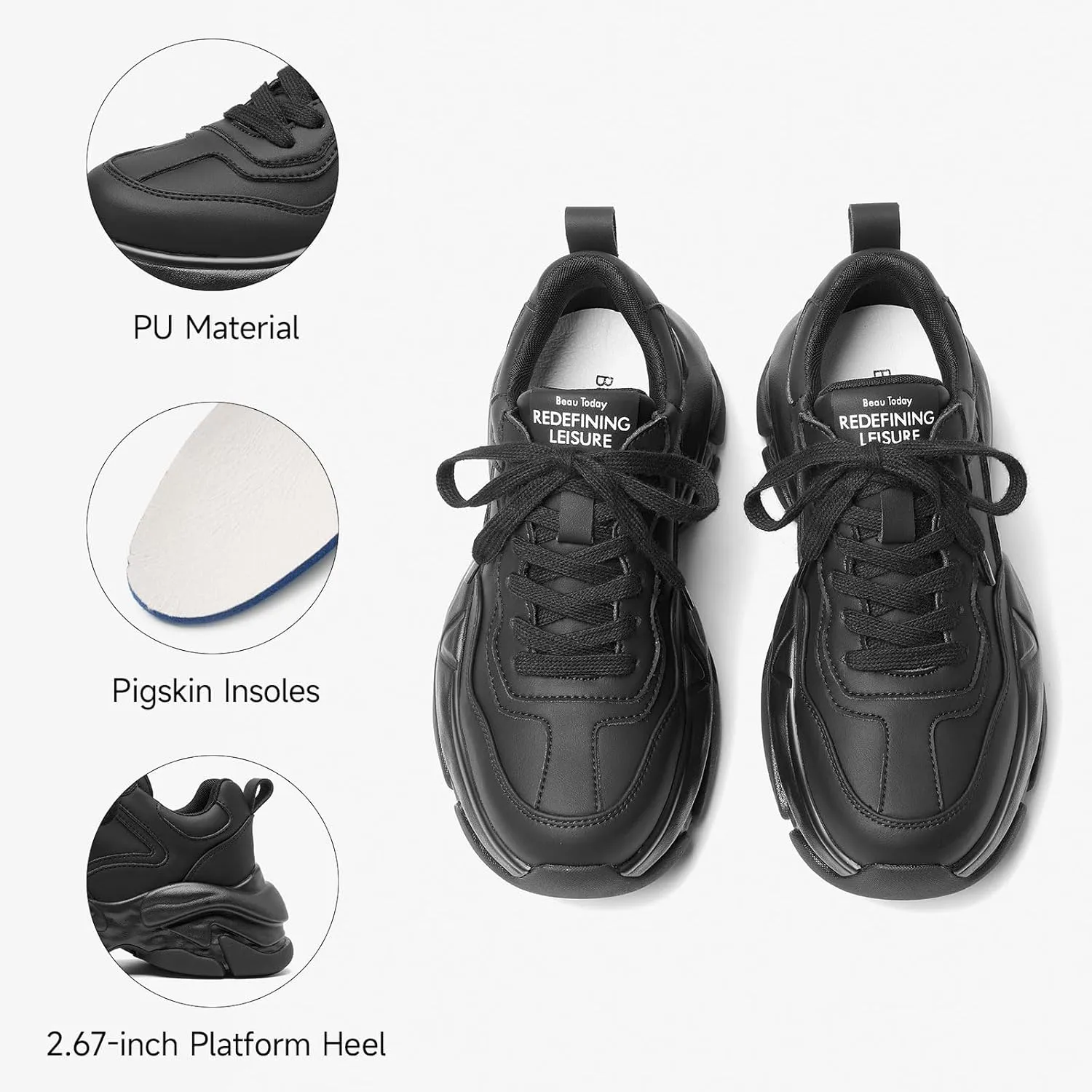 BEAU TODAY Womens Fashion Platform Sneakers, Chunky Sneakers for Women, Cute Retro Dad Shoes for Walking Tennis