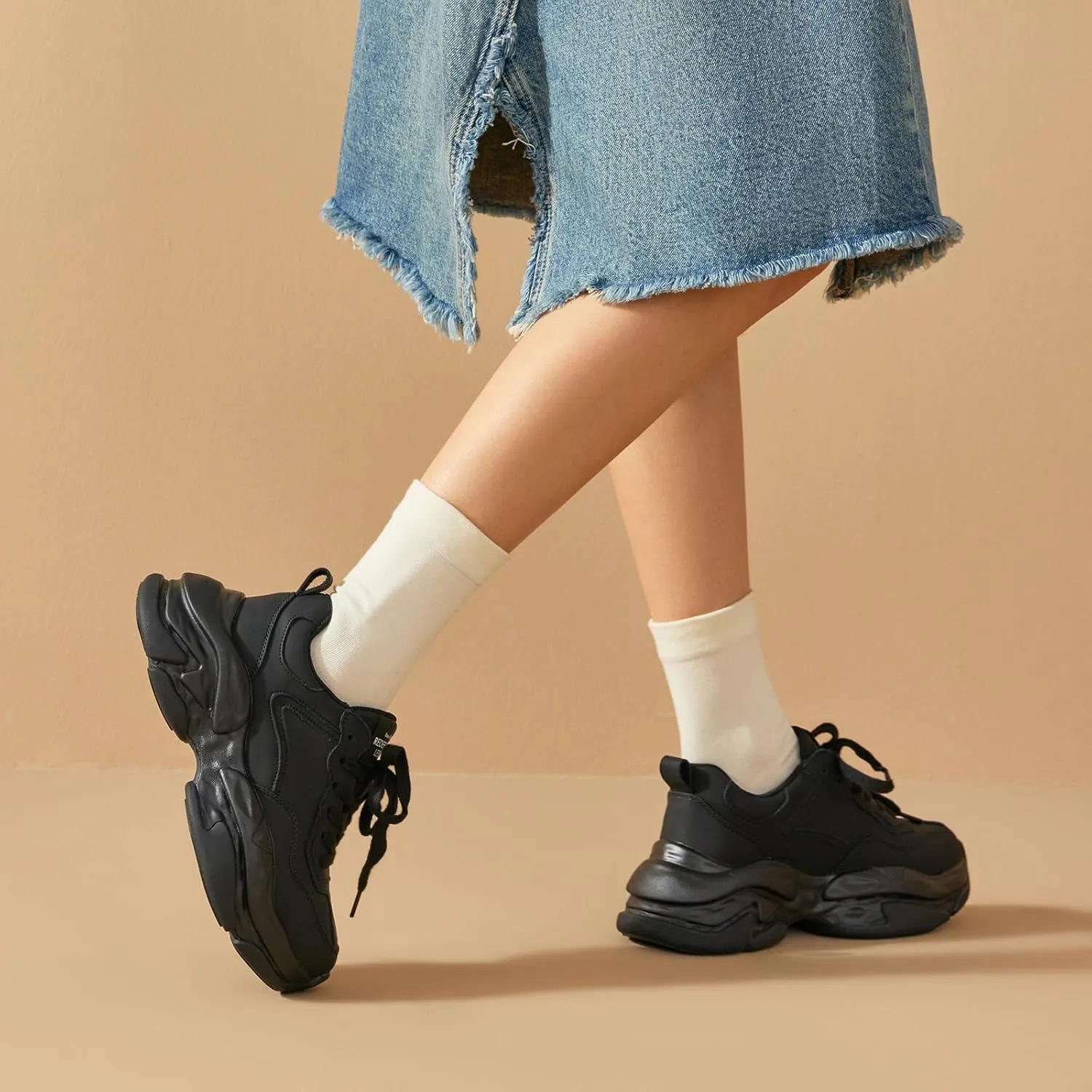 BEAU TODAY Womens Fashion Platform Sneakers, Chunky Sneakers for Women, Cute Retro Dad Shoes for Walking Tennis