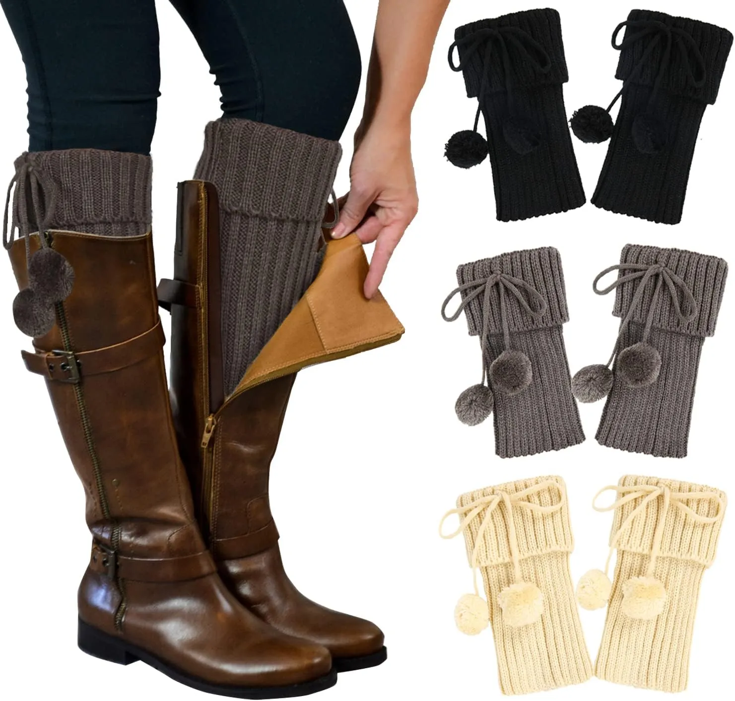 Benefeet Sox 3 Pairs Womens Girls Boot Cuffs Cable Knit Crochet Leg Warmers Socks Winter Warm Short Boot Toppers Socks