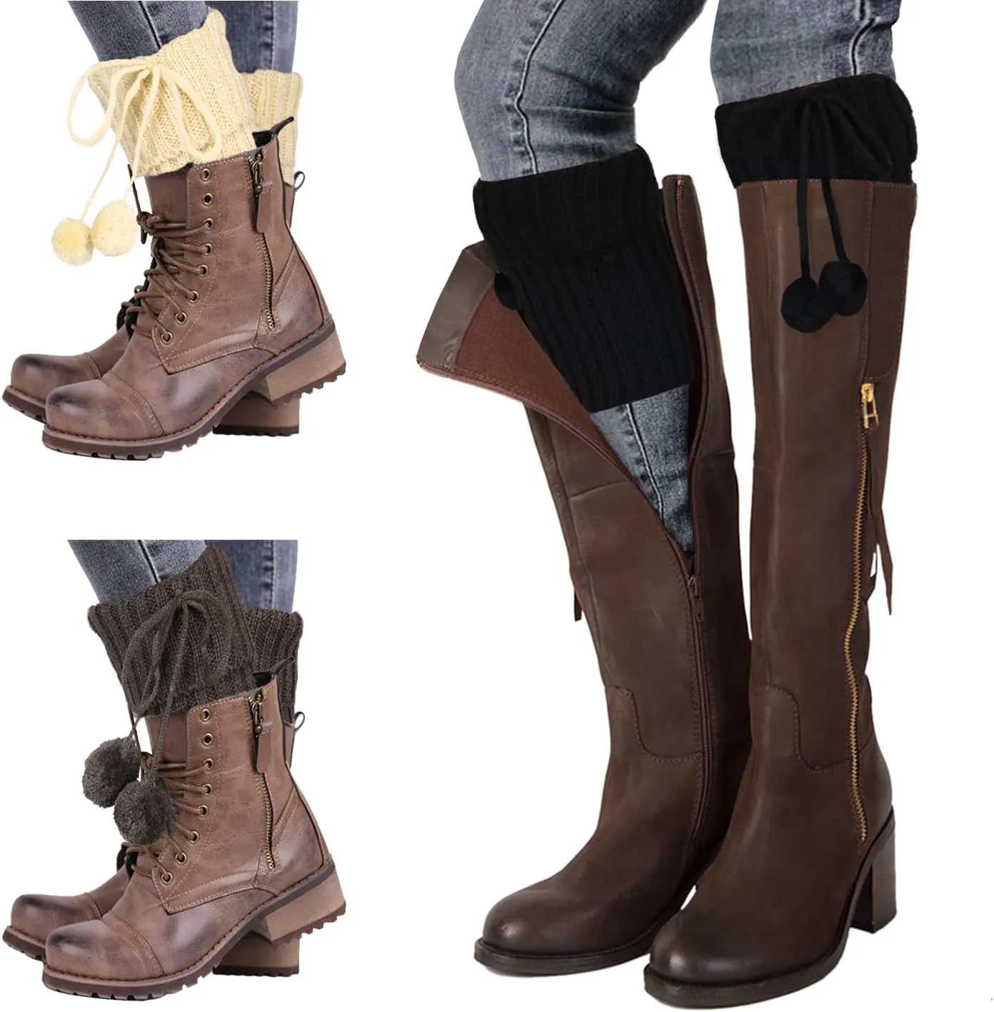 Benefeet Sox 3 Pairs Womens Girls Boot Cuffs Cable Knit Crochet Leg Warmers Socks Winter Warm Short Boot Toppers Socks
