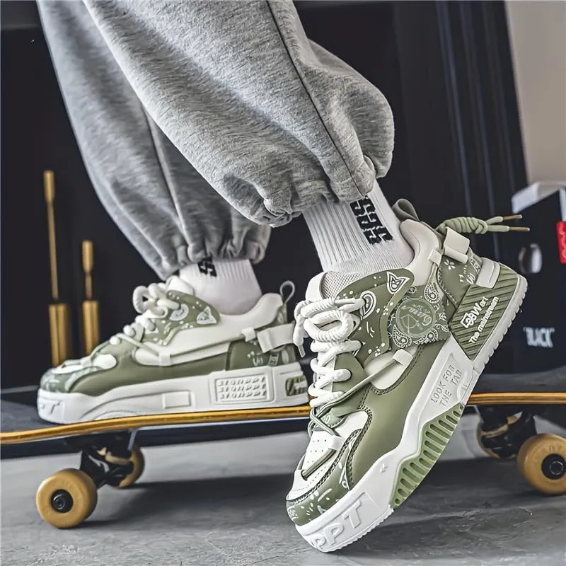 Big Size Colour Block Skateboard Shoes for Men - Comfy, Non-Slip, Lace-Up, Breathable, Casual Sneakers with Arch Support for Outdoor Activities