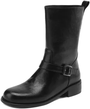 Big Walled Western Boots Women Square Toe Belt Buckle Short Boots That Can Be Worn All Year Round Thick Heels Drees Office Party Shoes