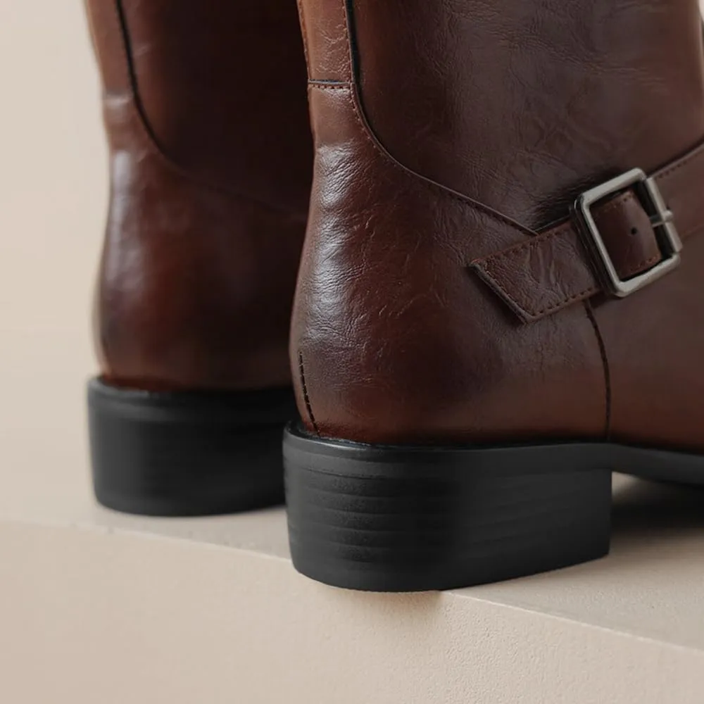 Big Walled Western Boots Women Square Toe Belt Buckle Short Boots That Can Be Worn All Year Round Thick Heels Drees Office Party Shoes