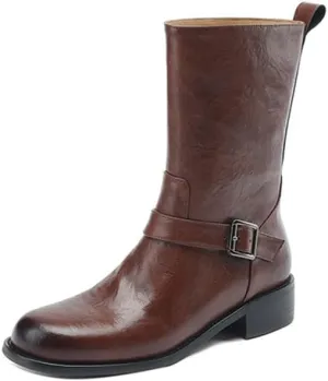 Big Walled Western Boots Women Square Toe Belt Buckle Short Boots That Can Be Worn All Year Round Thick Heels Drees Office Party Shoes