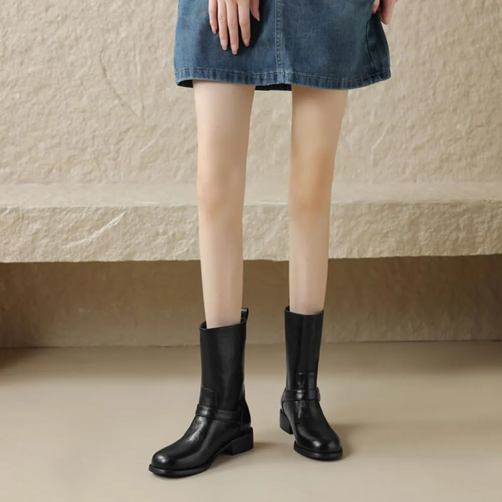 Big Walled Western Boots Women Square Toe Belt Buckle Short Boots That Can Be Worn All Year Round Thick Heels Drees Office Party Shoes