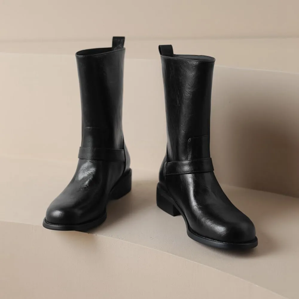 Big Walled Western Boots Women Square Toe Belt Buckle Short Boots That Can Be Worn All Year Round Thick Heels Drees Office Party Shoes