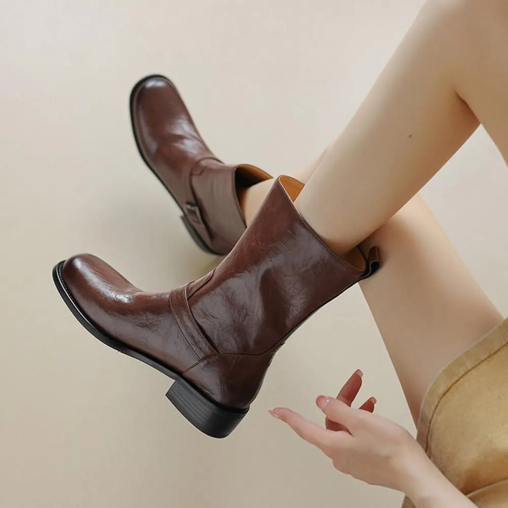 Big Walled Western Boots Women Square Toe Belt Buckle Short Boots That Can Be Worn All Year Round Thick Heels Drees Office Party Shoes