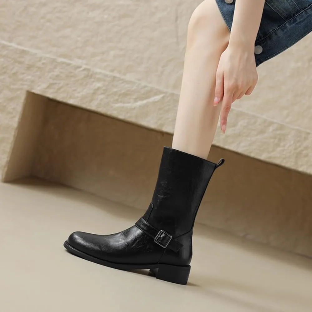 Big Walled Western Boots Women Square Toe Belt Buckle Short Boots That Can Be Worn All Year Round Thick Heels Drees Office Party Shoes