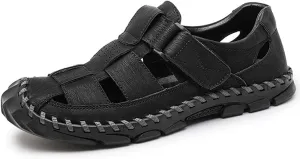 Bitiger Mens Closed Toe Leather Sandals Outdoor Adjustable Fisherman Sandals