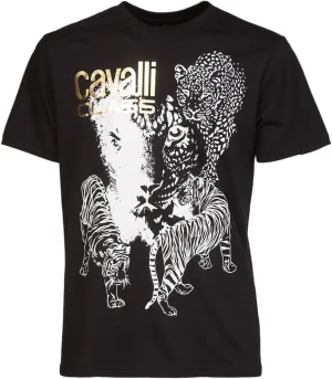 Black Tiger Leopard Motif Fashion T-Shirt-XL for Mens, X-Large
