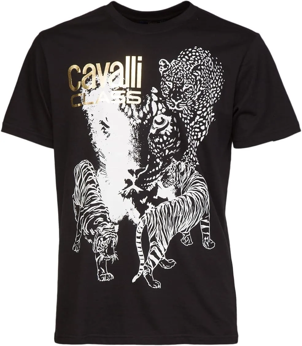 Black Tiger Leopard Motif Fashion T-Shirt-XL for Mens, X-Large