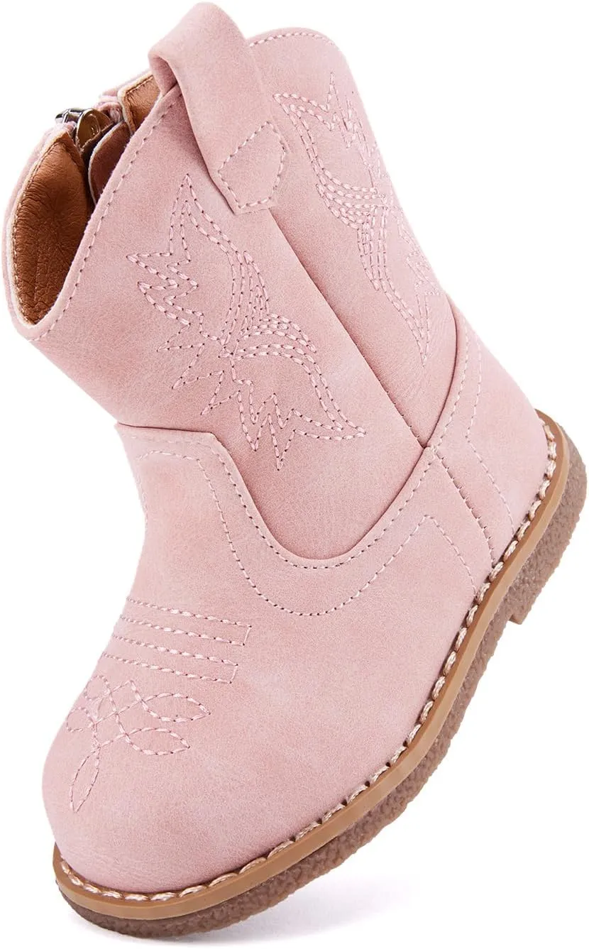 BMCiTYBM Baby Cowboy Cowgirl Boots Infant Western Boots Toddler Boys Girls Round Toe Riding Mid Calf Boots All Seasons for 6 9 12 18 24 Months
